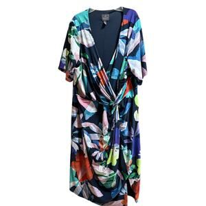Adrianna Papell Multi Color Floral Short Sleeve Stretchy Midi Dress - (Size 20)